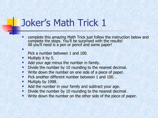 Amazing Maths Trick Ppt
