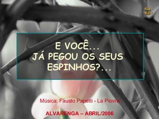 E VOCÊ...  JÁ PEGOU OS SEUS  ESPINHOS?... Música: Fausto Papetti - La Piovra ALVARENGA – ABRIL/2006 