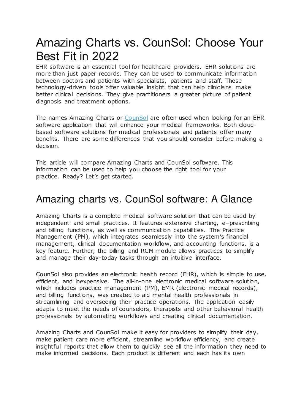 Amazing Charts vs. CounSol Choose Your Best Fit in 2022.docx