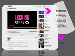 ‫שימוש מדהים של לוריאל‬
‫בקונסולות של משחקים -‬
    ‫נוכחות באקס בוקס של‬
‫מיקרוסופט שמייצרת חוויה‬
‫ותמונת עולם פרסונאלי של‬
             ‫יופי וסטייל .‬

‫בתכנון של המהלך ישנה גם‬
    ‫מעורבות של הגולש עם‬
   ‫אלמנט של ריאורדינג על‬
   ‫פעולות של השחקן, כולל‬
‫טיפים ופורומים להתייעצות.‬
      ‫הכל באפליקציה אחת‬
    ‫מבוססת סביבת עבודה‬
   ‫מייקרוסופטית חדשנית .‬
                  ‫מהמם !‬




         ‫‪Link‬‬
 