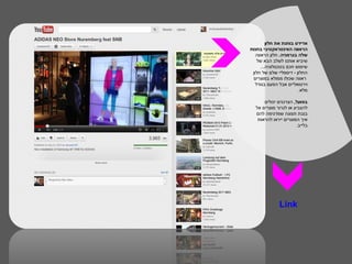 ‫אדידס בוחנת את חלון‬
‫הראווה האינטראקטיבי בחנות‬
   ‫שלה בגרמניה. חלון הראווה‬
    ‫שיביא אותנו לשלב הבא של‬
      ‫שימוש חכם בטכנולוגיה...‬
 ‫החלון - דיספליי שלם של חלון‬
 ‫ראווה שכולו ממולא במוצרים‬
   ‫וירטואליים אבל הפעם בגודל‬
                         ‫מלא.‬

       ‫בפועל, הצרכנים יכולים‬
   ‫להצביע או לגרור מוצרים אל‬
   ‫בובת תצוגה שמדגימה להם‬
    ‫איך המוצרים ייראו להראות‬
                       ‫בלייב.‬




              ‫‪Link‬‬
 