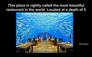 This place is rightly called the most beautiful 
restaurant in the world. Located at a depth of 5 
meters from the sea sur...