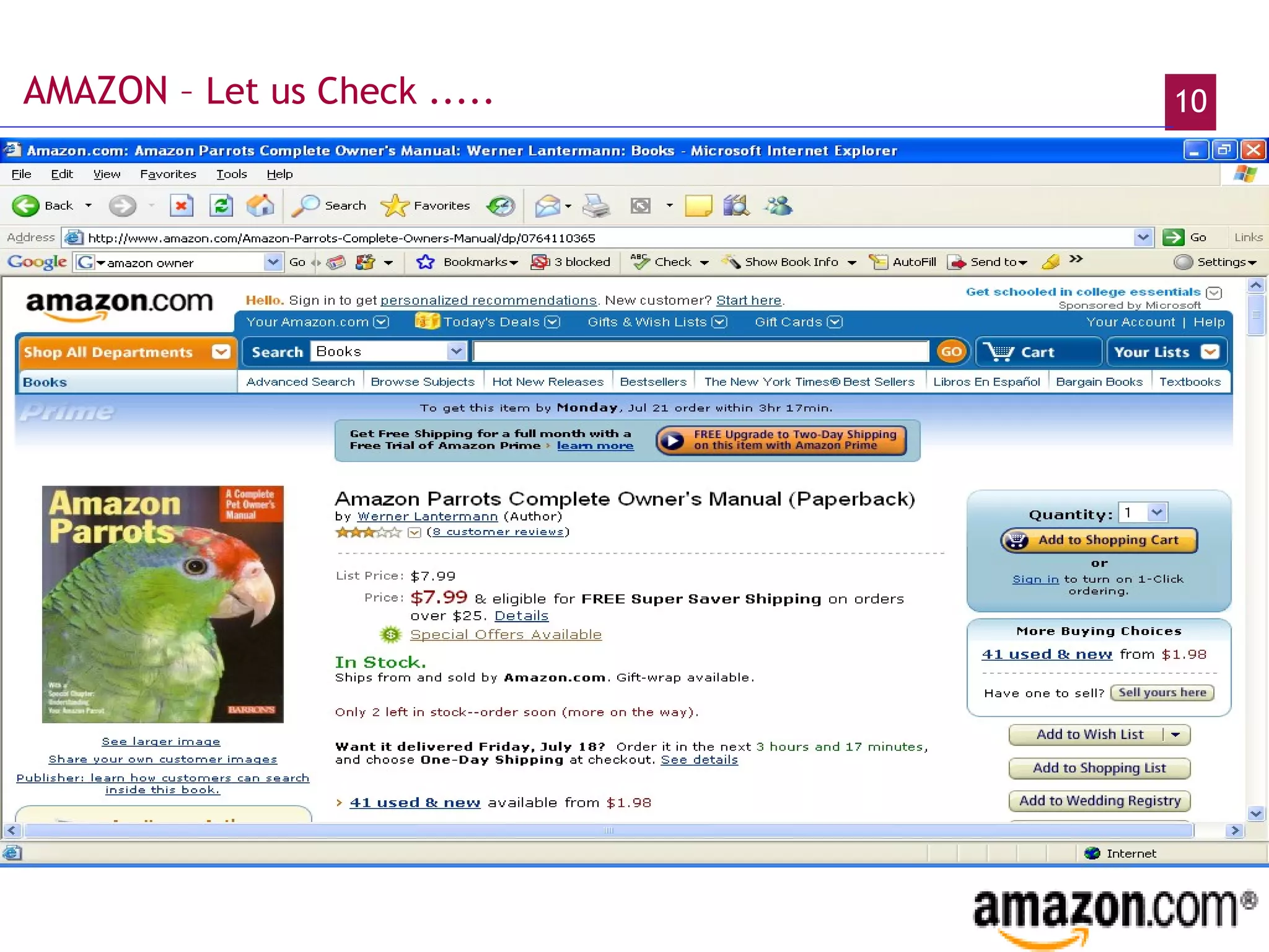 AMAZON –  Let us Check ..... 