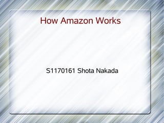 How Amazon Works




 S1170161 Shota Nakada
 