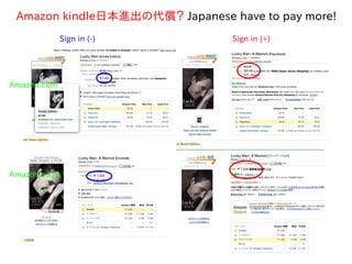 Amazon kindle日本進出の代償？ Japanese have to pay more!
             Sign in (-)         Sign in (+)




Amazon.com




Amazon.co.jp
 