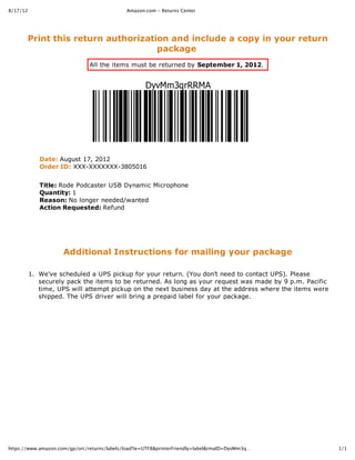 Ups prepaid label pickup