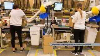 Çalışanlar 7/24 milyonlarca siparişi paketliyor.
 
