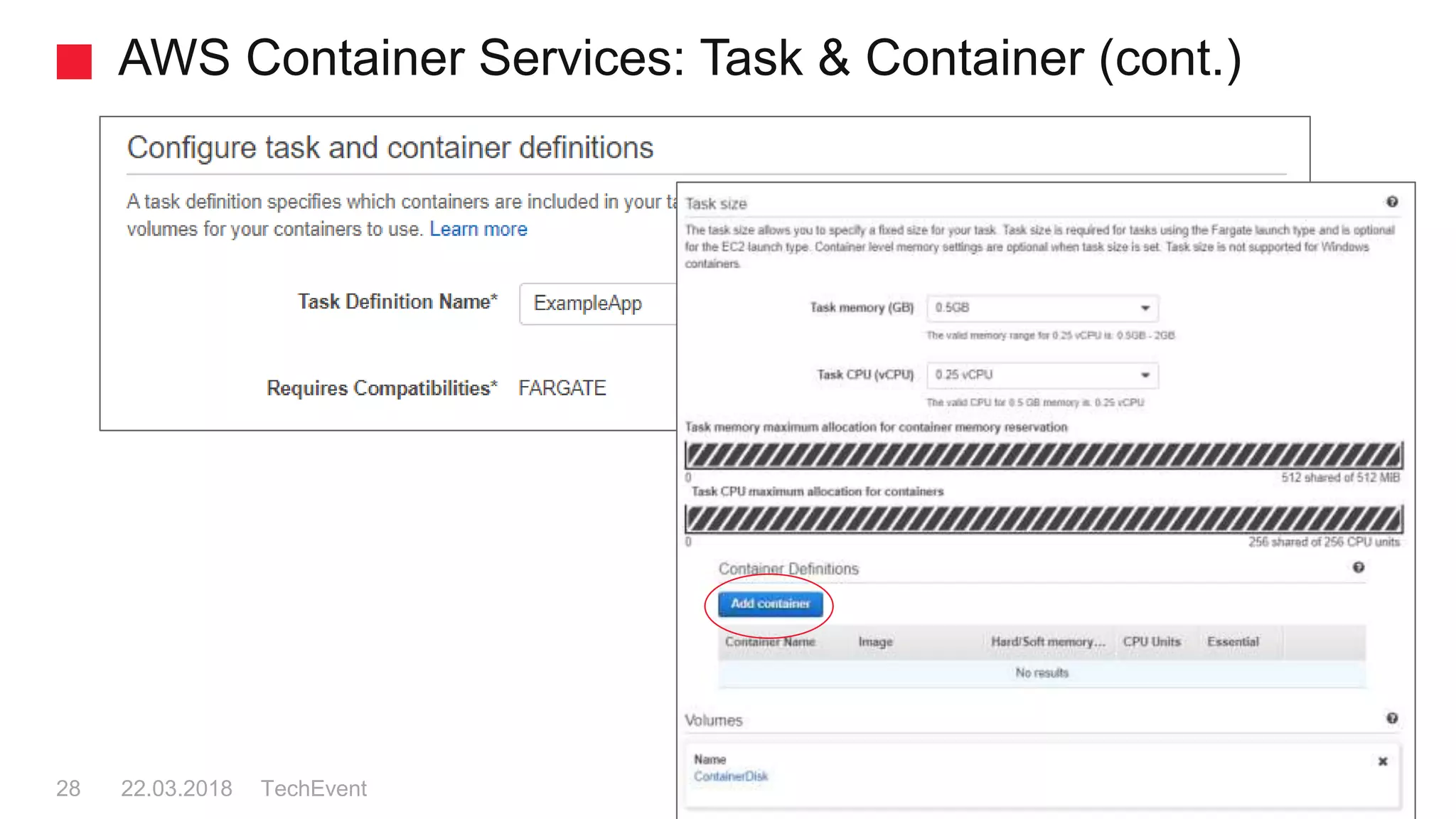 AWS Container Services: Task & Container (cont.)
TechEvent28 22.03.2018
 