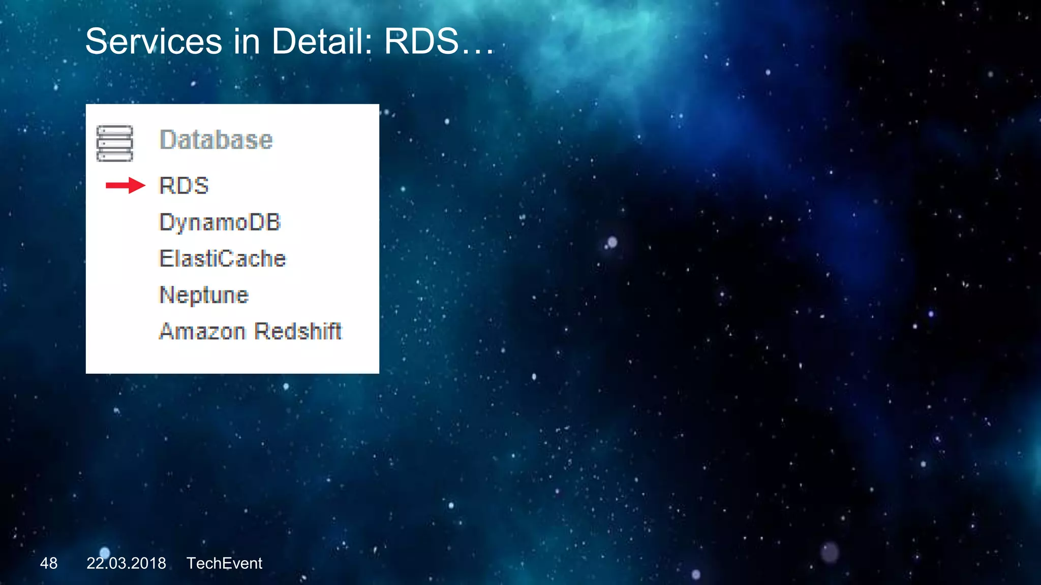 Services in Detail: RDS…
TechEvent48 22.03.2018
 