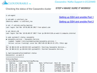 Cassandra / Kafka Support in EC2/AWS
™
Checking the status of the Cassandra cluster
Setting up SSH and ansible Part 1
Setting up SSH and ansible Part 2
STEP 4 MAKE SURE IT WORKS!
 