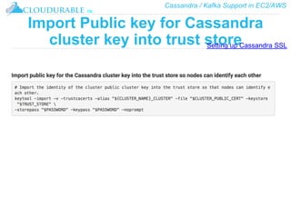 Cassandra / Kafka Support in EC2/AWS
™
Import Public key for Cassandra
cluster key into trust storeSetting up Cassandra SSL
 