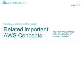 ™
Cloudurable Cassandra AWS Support
Related important
AWS Concepts
Important AWS concepts
helpful for DevOps of
clustered software
Amazon VPC
 