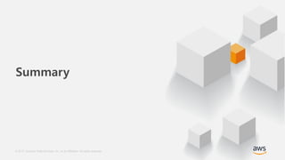 © 2017, Amazon Web Services, Inc. or its Affiliates. All rights reserved.
Summary
 