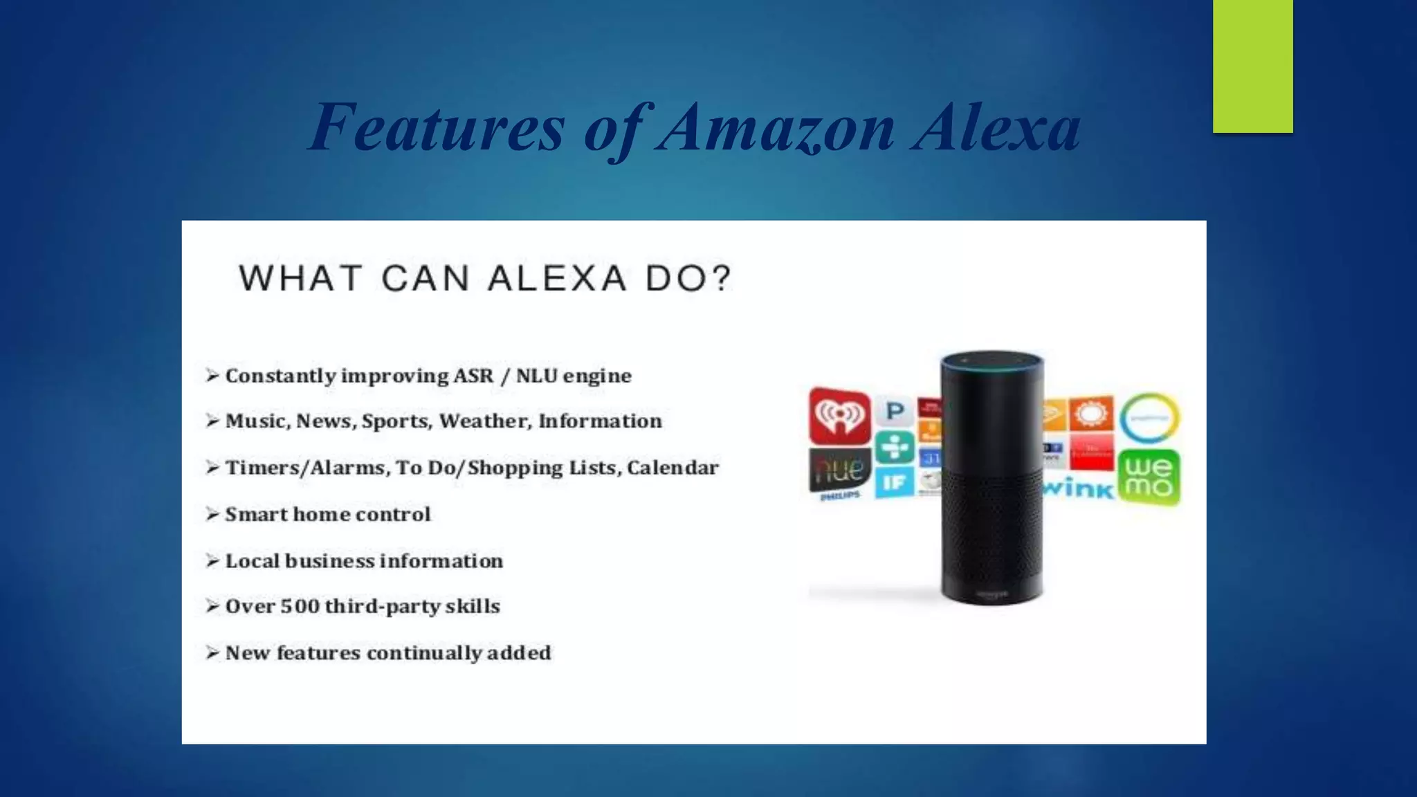 Features of Amazon Alexa
 
