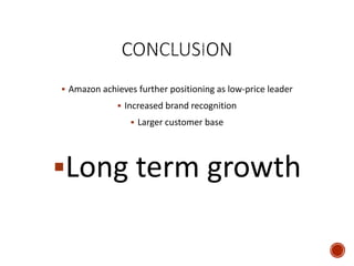  Amazon achieves further positioning as low-price leader 
 Increased brand recognition 
 Larger customer base 
Long term growth 
