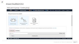 © Copyrights 2001~2017 EXEM CO.,LTD. All Rights Reserved.
Amazon CloudWatch (CLI)
Add user to group – Create group
 