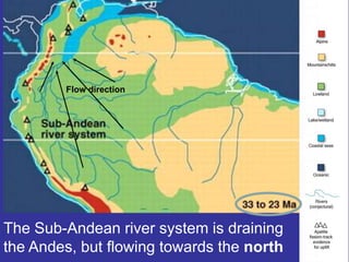The Sub-Andean river system is draining
the Andes, but flowing towards the north
Flow direction
 