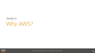 © 2017, Amazon Web Services, Inc. or its affiliates. All rights reserved.
22
Section 2
Why AWS?
 