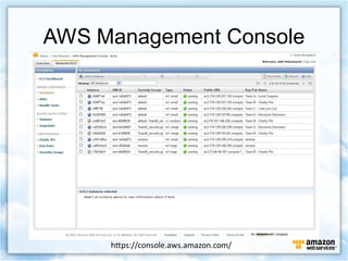AWS Management Console




     https://console.aws.amazon.com/
 