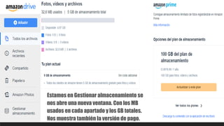 Estamos en Gestionar almacenamiento se
nos abre una nueva ventana. Con los MB
usados en cada apartado y los GB totales.
Nos muestra también la versión de pago.
 