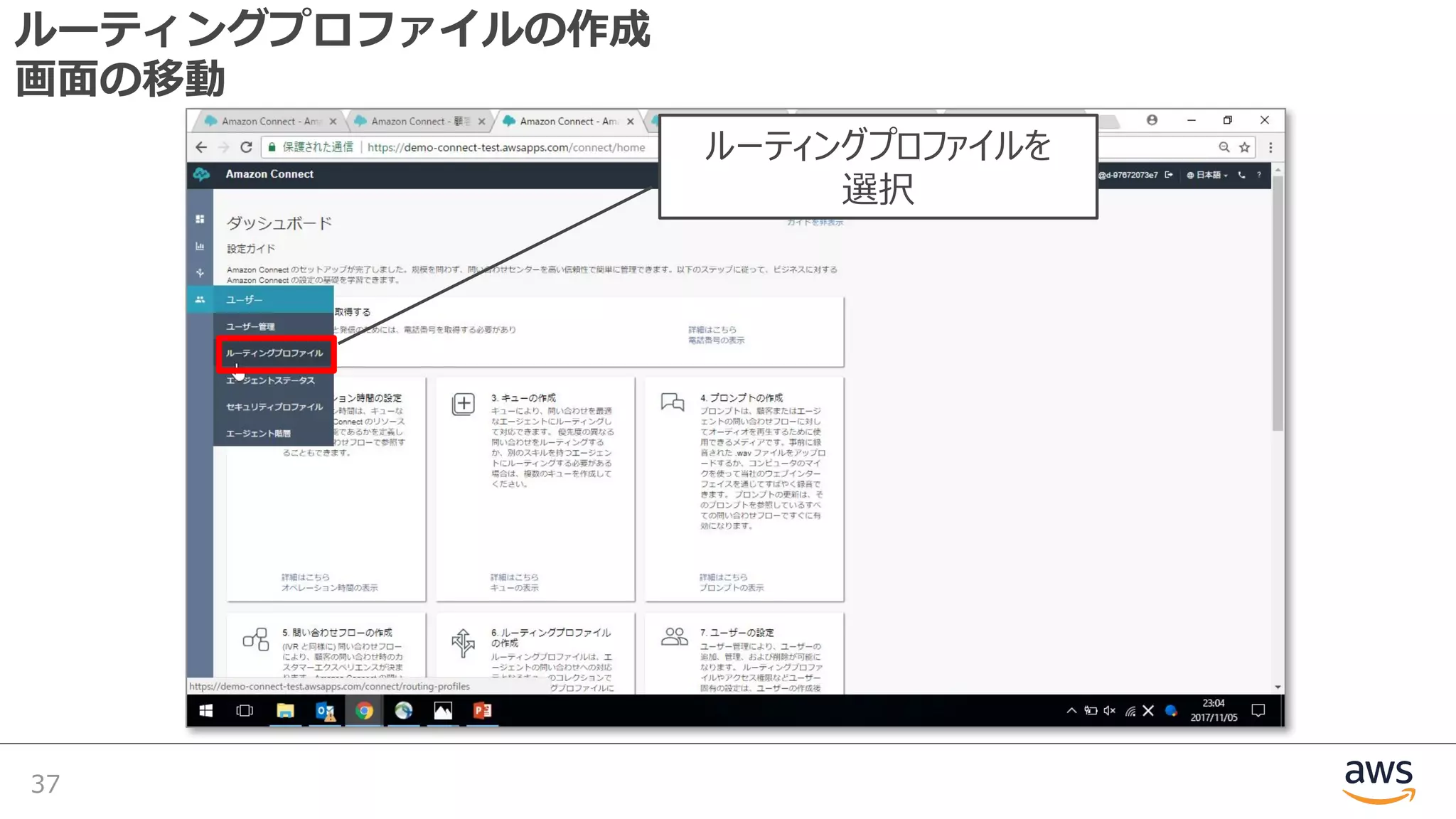 ルーティングプロファイルの作成
画⾯の移動
37
ルーティングプロファイルを
選択
 