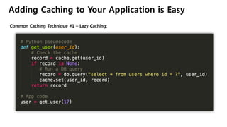 Adding Caching to Your Application is Easy
Common Caching Technique #1 – Lazy Caching:
 