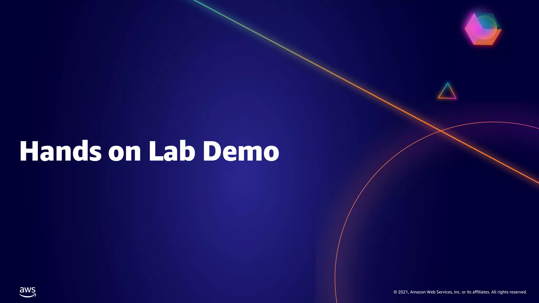 © 2021, Amazon Web Services, Inc. or its affiliates. All rights reserved.
Hands on Lab Demo
 