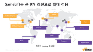© 2016, Amazon Web Services, Inc. or its Affiliates. All rights reserved.
GameLift는 곧 9개 리전으로 확대 적용
지역간 Latency 최소화!
 