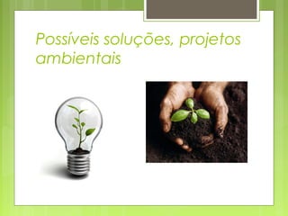 Possíveis soluções, projetos
ambientais
 