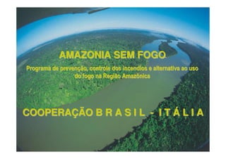 AMAZONIA SEM FOGO
Programa de prevenção, controle dos incendios e alternativa ao uso
                 do fogo na Região Amazônica




COOPERAÇÃO B R A S I L - I T Á L I A
 