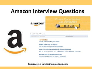 Amazon Interview Questions

Sumit Arora | sumit@thecareertools.com

 