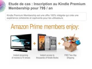 Etude de cas : Inscription au Kindle Premium
 Membership pour 79$ / an
Kindle Premium Membership est une offre 100% intégrée qui crée une
expérience cohérente et captivante pour les utilisateurs
 