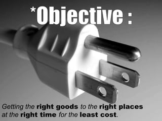 Getting the right goods to the right places
at the right time for the least cost.

 