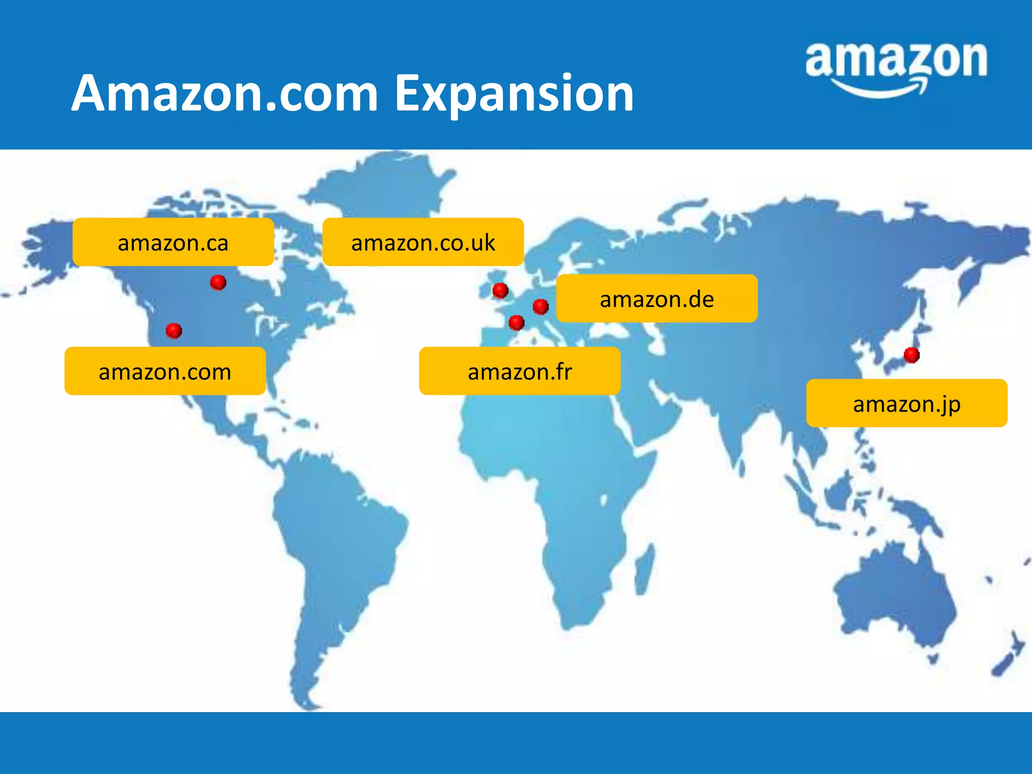 Amazon.com Expansion 
amazon.co.uk 
amazon.com amazon.fr 
amazon.de 
amazon.ca 
amazon.jp 
 