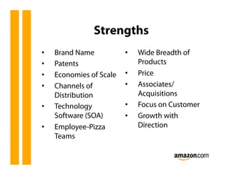 Strengths
•    Brand Name           •    Wide Breadth of
•    Patents                   Products
•    Economies of Scale  ...