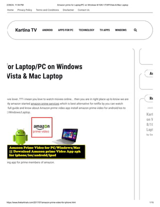 Amazon prime for Laptop/PC on Windows 8/10/8.1/7/XP/Vista & Mac Laptop