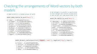 Checking the arrangements of Word vectors by both
models
 