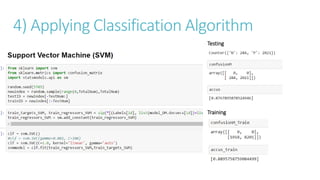 4) Applying Classification Algorithm
Testing
Training
 