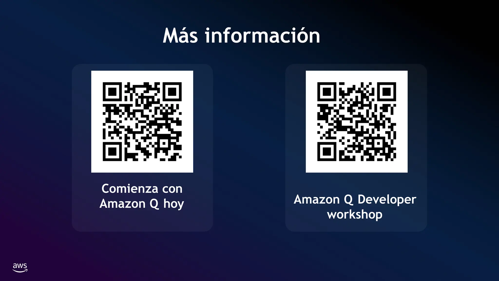 Comienza con
Amazon Q hoy Amazon Q Developer
workshop
Más información
 