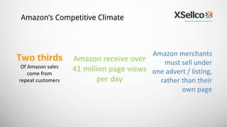 Amazon’s Competitive Climate
Of Amazon sales
come from
repeat customers
Two thirds Amazon receive over
41 million page vie...
