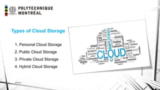 Types of Cloud Storage
1. Personal Cloud Storage
2. Public Cloud Storage
3. Private Cloud Storage
4. Hybrid Cloud Storage
INF6404 4
 