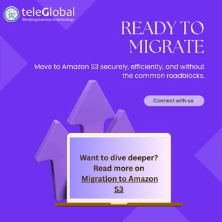 READY TO
MIGRATE
Move to Amazon S3 securely, efficiently, and without
the common roadblocks.
Connect with us
Want to dive deeper?
Read more on
Migration to Amazon
S3
 