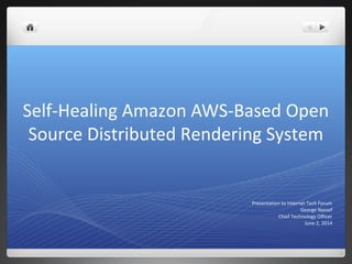 Self-Healing Amazon AWS-Based Open
Source Distributed Rendering System
Presentation to Internet Tech Forum
George Nassef
Chief Technology Officer
June 2, 2014
 