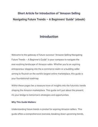 Amazon Selling Navigating Future Trends – A Beginners' Guide | PDF