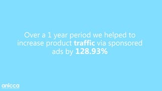 Over a 1 year period we helped to
increase product traffic via sponsored
ads by 128.93%
 