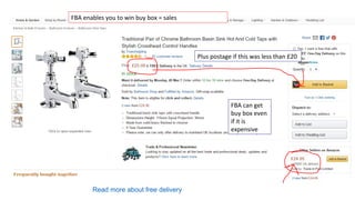 Plus postage if this was less than £20
Read more about free delivery
FBA can get
buy box even
if it is
expensive
FBA enables you to win buy box = sales
 