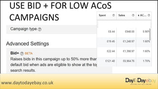 USE BID + FOR LOW ACoS
CAMPAIGNS
www.daytodayebay.co.uk
 