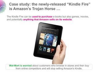 Case study: the newly-released “Kindle Fire”
 is Amazon’s Trojan Horse …
The Kindle Fire can be used to purchase e-books b...
