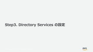 © 2017, Amazon Web Services, Inc. or its Affiliates. All rights reserved.
Step3. Directory Services の設定
 