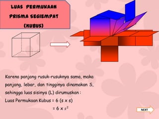 Luas Permukaan

Prisma Segiempat
(Kubus)

NEXT

 